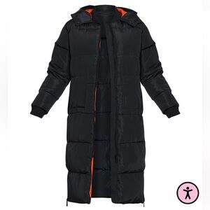 PLT , Pretty Little Thing - Black Maxi Contrast Hooded Puffer